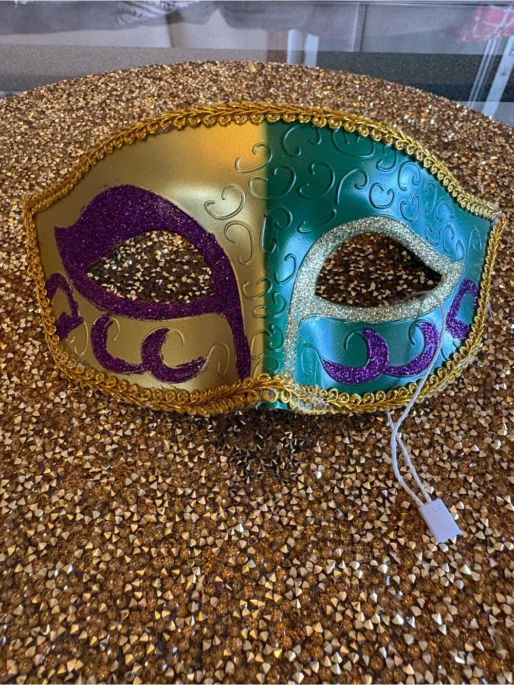Festive Green, Gold & Purple Venetian Masquerade Mask